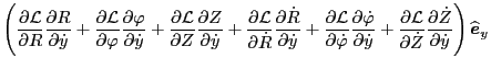 $\displaystyle \left( \frac{\partial \mathcal{L}}{\partial R} \frac{\partial
R}{...
...tial
\dot{Z}}{\partial \dot{y}} \right) \widehat{\ensuremath{\boldsymbol{e}}}_y$