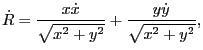 $\displaystyle \dot{R} = \frac{x \dot{x}}{\sqrt{x^2 + y^2}} + \frac{y \dot{y}}{\sqrt{x^2 + y^2}},$