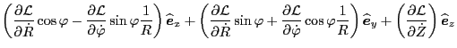 $\displaystyle \left(
\frac{\partial \mathcal{L}}{\partial \dot{R}} \cos \varphi...
... \mathcal{L}}{\partial \dot{Z}} \right)
\widehat{\ensuremath{\boldsymbol{e}}}_z$