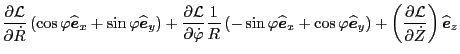 $\displaystyle \frac{\partial \mathcal{L}}{\partial \dot{R}} \left( \cos \varphi...
...
\mathcal{L}}{\partial \dot{Z}} \right) \widehat{\ensuremath{\boldsymbol{e}}}_z$