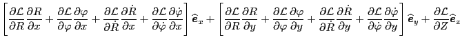 $\displaystyle \left[ \frac{\partial \mathcal{L}}{\partial R} \frac{\partial
R}{...
...\frac{\partial \mathcal{L}}{\partial Z} \widehat{\ensuremath{\boldsymbol{e}}}_z$