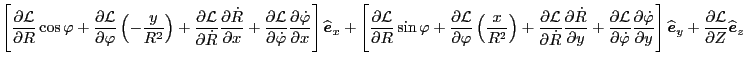 $\displaystyle \left[
\frac{\partial \mathcal{L}}{\partial R} \cos \varphi + \fr...
...\frac{\partial \mathcal{L}}{\partial Z} \widehat{\ensuremath{\boldsymbol{e}}}_z$
