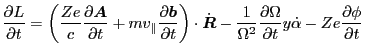 $\displaystyle \frac{\partial L}{\partial t} = \left( \frac{Z e}{c} \frac{\parti...
...ial \Omega}{\partial t} y \dot{\alpha} - Z e
\frac{\partial \phi}{\partial t} $