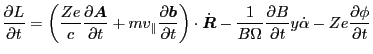 $\displaystyle \frac{\partial L}{\partial t} = \left( \frac{Z e}{c} \frac{\parti...
...\partial B}{\partial t} y \dot{\alpha} - Z e
\frac{\partial \phi}{\partial t} $