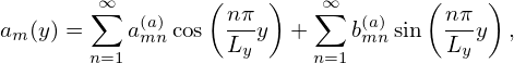         ∞∑        (     )  ∑∞        (    )
am (y) =    a(am)n cos  nπ-y +     b(man)sin  nπ-y  ,
        n=1        Ly     n=1        Ly
