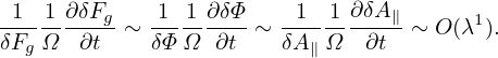  1  1∂δFg    1 1 ∂δΦ     1 1 ∂δA ∥      1
δF-Ω--∂t--∼ δΦ-Ω--∂t-∼ δA--Ω--∂t--∼ O (λ ).
  g                       ∥
