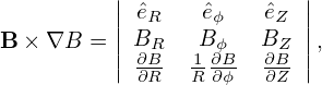           ||               ||
          || ˆeR    ˆeϕ   ˆeZ  ||
B × ∇B  = ||BR∂B-- 1Bϕ∂B- B∂ZB- ||,
            ∂R  R ∂ϕ  ∂Z
