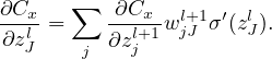  l     l+1 T l+1    ′ l
δ = ((w  ) δ   )⊙ σ (z ),
