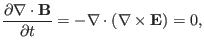 $\displaystyle \frac{\partial \nabla \cdot \mathbf{B}}{\partial t} = - \nabla \cdot (\nabla \times \mathbf{E}) = 0,$