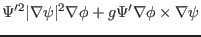 $\displaystyle \Psi'^2 \vert \nabla \psi \vert^2 \nabla \phi + g \Psi' \nabla \phi \times
\nabla \psi$