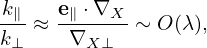 k∥-≈  e∥ ⋅∇X-∼ O(λ),
k⊥     ∇X⊥
