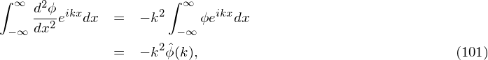 ∫ ∞                   ∫ ∞
    d2ϕ eikxdx  =  − k2    ϕeikxdx
 −∞ dx2                −∞
               =  − k2ˆϕ(k),                                 (101)
