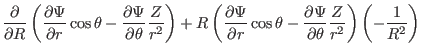 $\displaystyle \frac{\partial}{\partial R} \left( \frac{\partial \Psi}{\partial ...
...ial
\Psi}{\partial \theta} \frac{Z}{r^2} \right) \left( - \frac{1}{R^2} \right)$