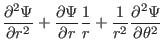 $\displaystyle \frac{\partial^2 \Psi}{\partial r^2} + \frac{\partial \Psi}{\partial r} \frac{1}{r} + \frac{1}{r^2} \frac{\partial^2 \Psi}{\partial \theta^2}$