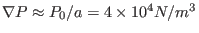 $ \nabla P \approx P_0 / a = 4 \times 10^4 N /
m^3$