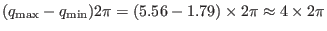 $ (q_{\max} - q_{\min}) 2 \pi = (5.56 - 1.79) \times 2 \pi \approx 4
\times 2 \pi$