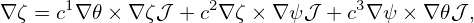     (   𝒥        )      (    𝒥      )
B =   Ψ′R2∇ ψ ⋅∇𝜃  ∇ψ +  − Ψ′R2-|∇ ψ|2 ∇ 𝜃+ g∇ ϕ.
