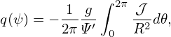           ∫
K(ψ) = -1-  J⋅∇ 𝜃𝒥 d𝜃dϕd ψ
       2π∫
     = 1-- (− g′)∇ϕ × ∇ ψ⋅∇ 𝜃𝒥d𝜃dψ
       μ0
        -1-∫  ′
     = −μ0   g d𝜃dψ
           ∫ ψ
     = − 2π   g′dψ
        μ0  0
     = − 2π-[g(ψ)− g(0)].                             (244)
        μ0
