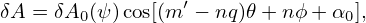 δA = δA0(ψ)cos[(m ′ − nq )𝜃 + nϕ+ α0],
