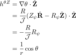                [       (                    )         (                    )]
    ψ𝜃       1-  ψ𝜃     Ψi+1∕2,j+1 −-Ψi+1∕2,j−1    ψ𝜃      Ψi−-1∕2,j+1 −-Ψi−1∕2,j−1
(Ψψh  )𝜃|i,j = δ𝜃  hi+1∕2,j         2δψ          − hi−1∕2,j          2δψ
              ψ𝜃                                       ψ𝜃
          = H i+1∕2,j(Ψi+1,j+1 + Ψi,j+1 − Ψi+1,j−1 − Ψi,j−1) − H i−1∕2,j(Ψi,j+1 + Ψi−1,j+1 − Ψi,j−1 − Ψi− 1,(j−4012).)
