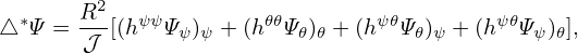     ∫ [(   1)           --    1  1    1   --]
Iϕ =      −--  (P0 − Pb)ˆp′(Ψ)− ---2- g02γ --ˆg′(Ψ) 𝒥 dψd𝜃,
          Δ                  μ0R 2    Δ
